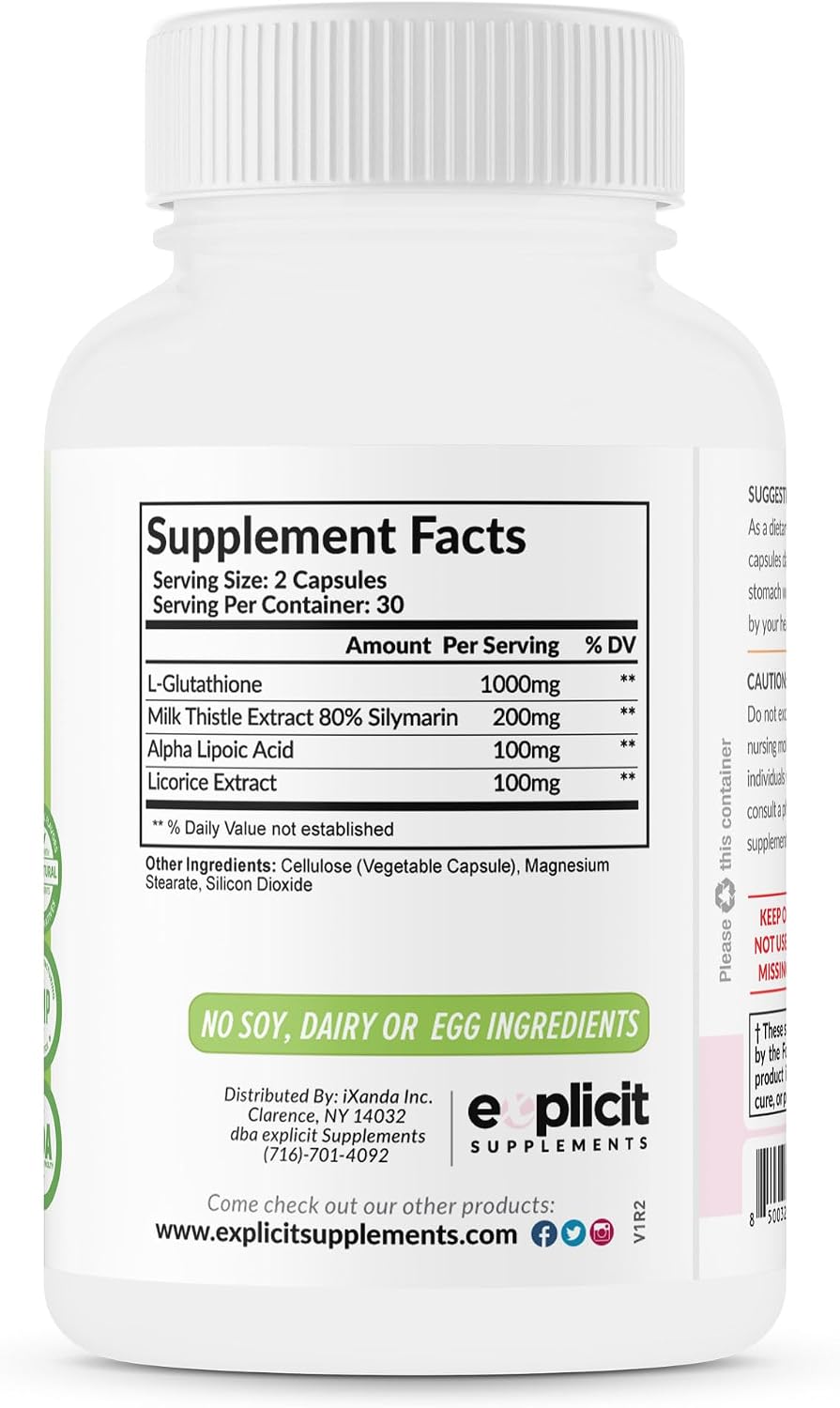 eXplicit Supplements Glutatión 1000mg – 60 Cápsulas
