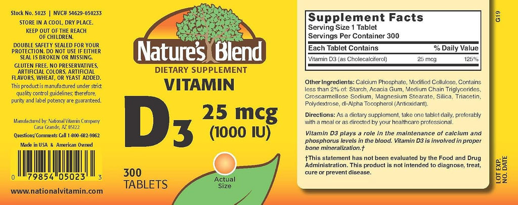 Nature's Blend Vitamina D3 1000 UI 300 Comprimidos