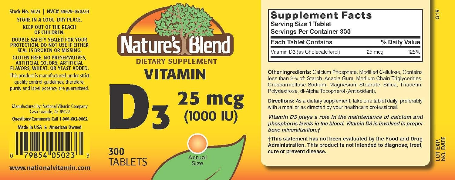 Nature's Blend Vitamina D3 1000 UI 300 Comprimidos