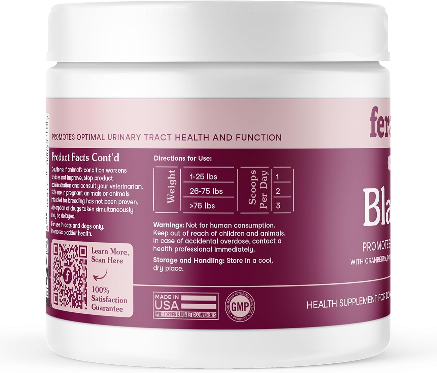 Fera Pets Bladder Support - Suplemento de Arándano para Perros y Gatos - 60 Dosis
