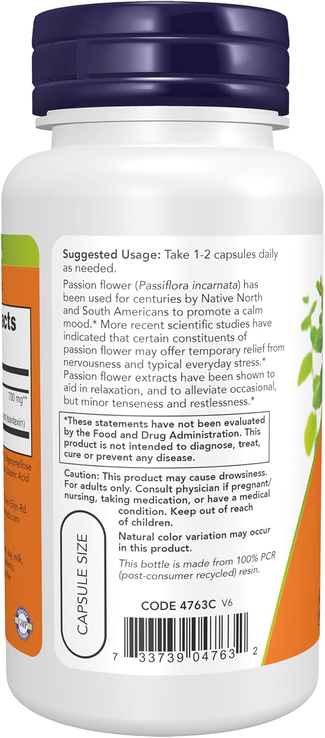 NOW Foods, Pasiflora (Passiflora incarnata) 350 mg, 90 Cápsulas Veganas