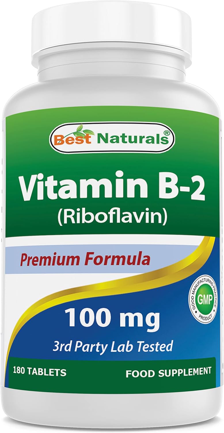 Best Naturals Vitamina B2 (Riboflavina) 100 mg 180 Comprimidos - Fórmula Premium - Probado por Laboratorio Externo