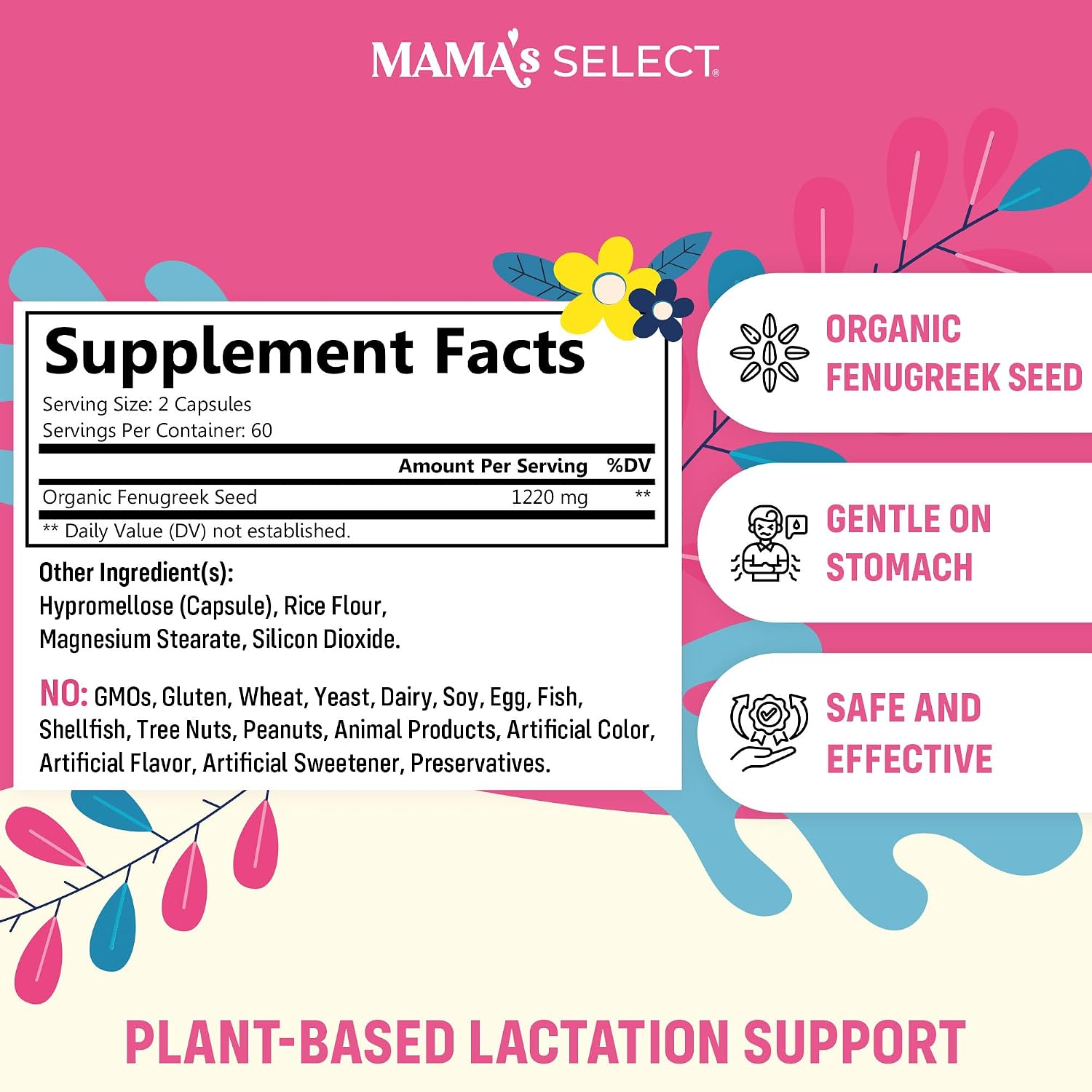 Mama's Select Fenogreco Orgánico en Cápsulas – Suplemento Dietético para la Lactancia