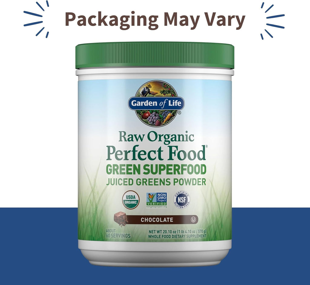 Garden of Life Raw Organic Perfect Food Green Superfood Juiced Greens Powder - Chocolate, 60 Raciones