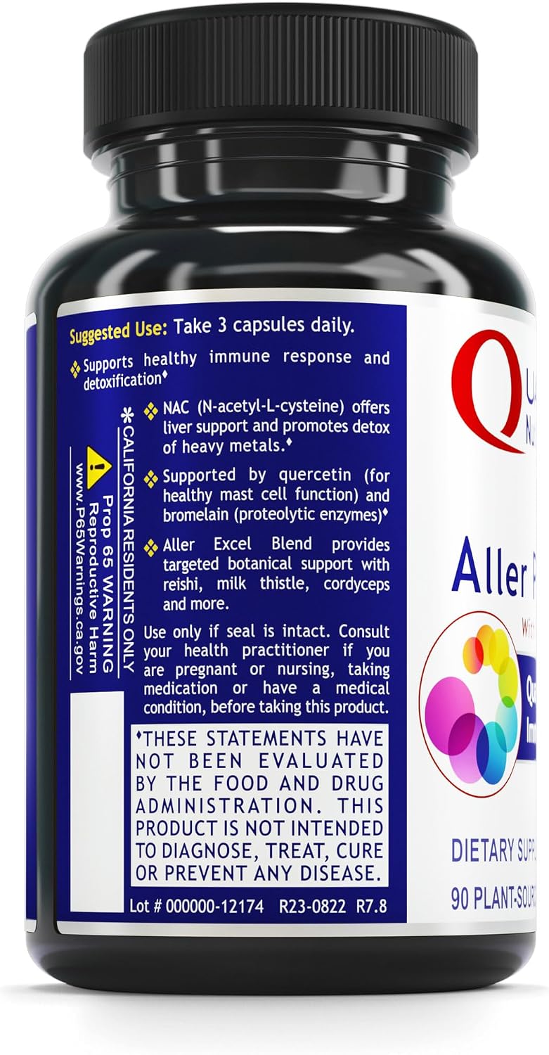 Quantum Nutrition Labs Aller Plus - Suplemento para la Salud Pulmonar con NAC, Bromelina y Quercetina, 90 Cápsulas Vegetales