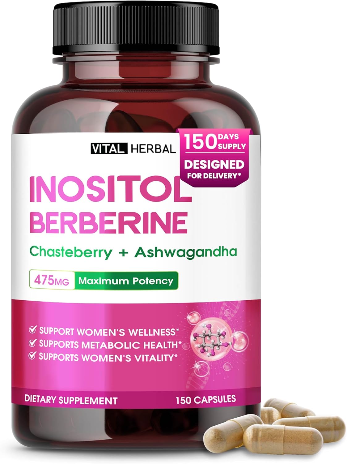 Vital Herbal Inositol Complex con Berberina, Sauzgatillo y Ashwagandha - 150 Cápsulas