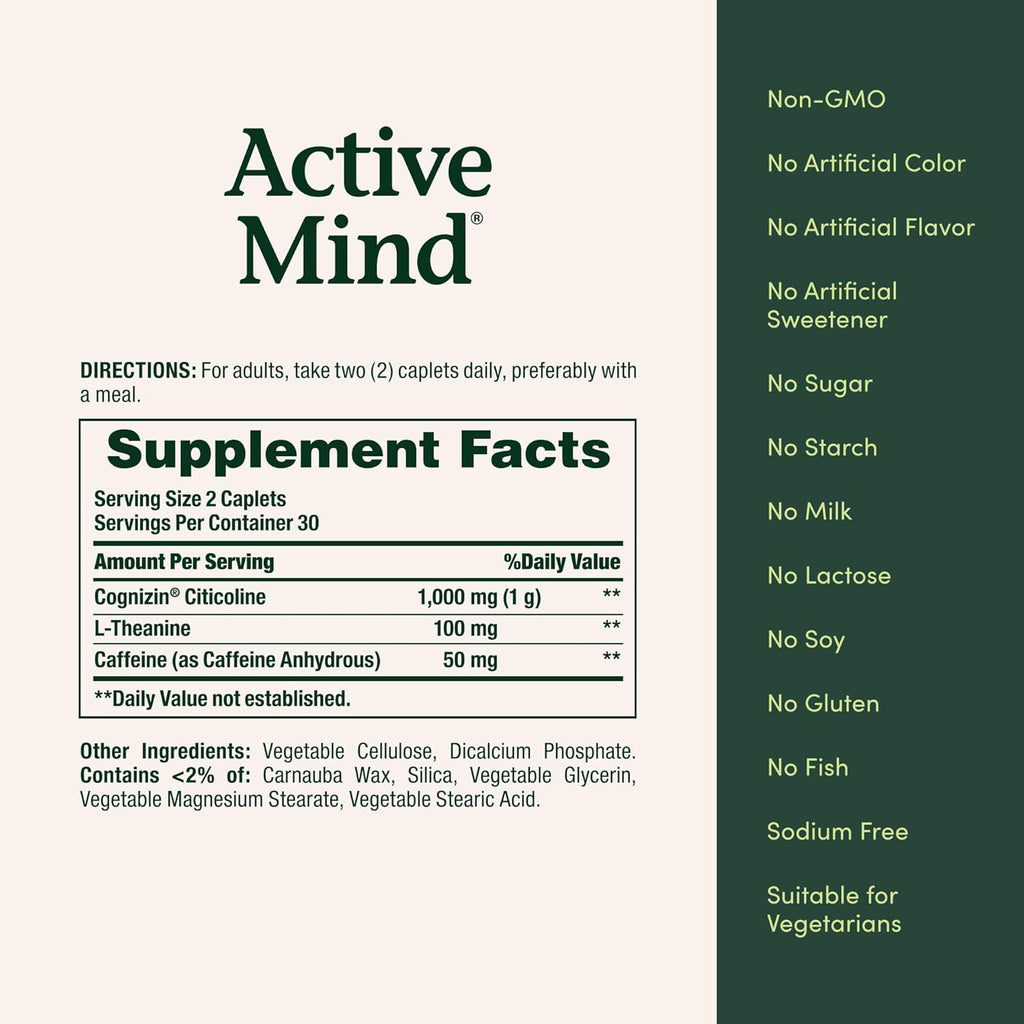 Nature's Bounty Active Mind - Suplemento para la Concent Concentración, 60 Comprimidos