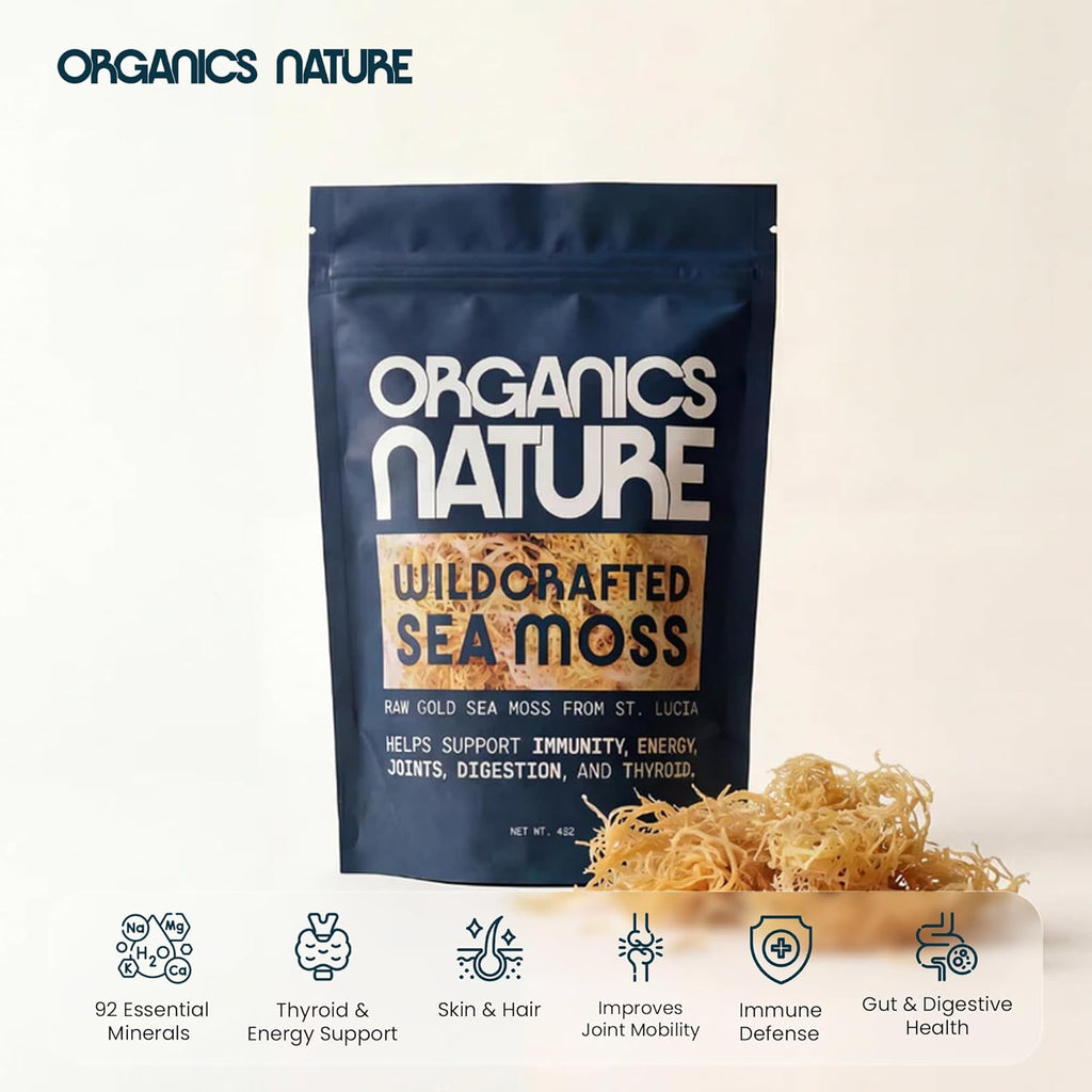 Organics Nature Raw Wildcrafted Sea Moss - Musgo Marino Salvaje Crudo 113g (4 oz)
