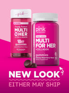 PINK Multivitamínico en Gominolas para Mujeres con Colágeno y Biotina - Sin Gluten y No Transgénico - Sabor Frutos Rojos