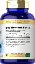Carlyle Biotina 10000mcg | 300 Cápsulas Blandas | Alta Concentración para Cabello, Piel y Uñas | Sin Gluten, No GMO