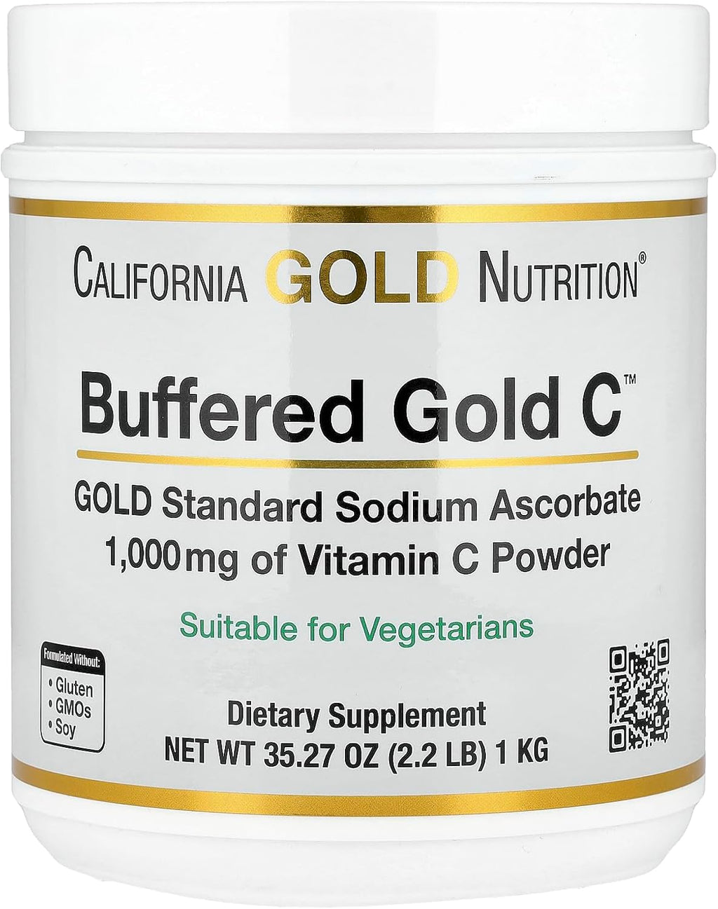 California Gold Nutrition Buffered Gold C™ – Polvo de Vitamina C No Ácida (Ascorbato Sódico) – 1 kg