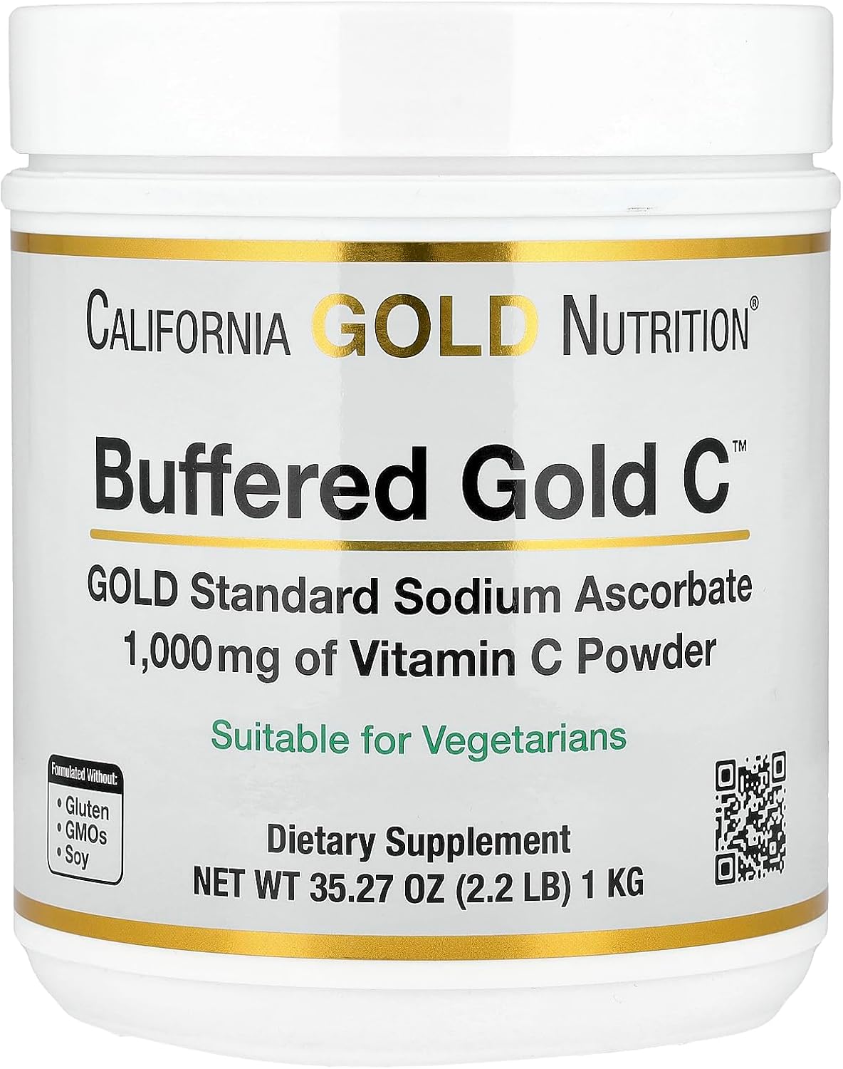 California Gold Nutrition Buffered Gold C™ – Polvo de Vitamina C No Ácida (Ascorbato Sódico) – 1 kg