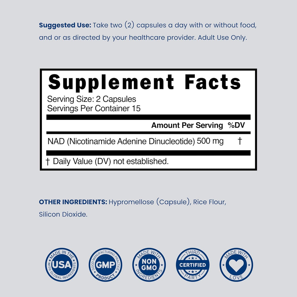 Dorado Nutrition NAD+ 500mg - 30 Cápsulas Veganas