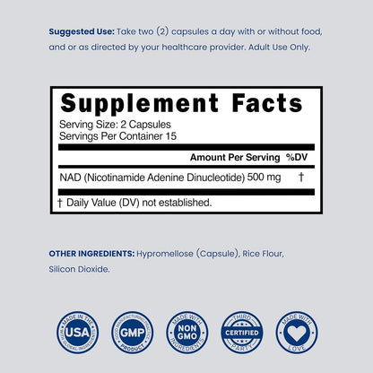 Dorado Nutrition NAD+ 500mg - 30 Cápsulas – Probado por terceros: Cada lote se analiza independientemente para – Image 6