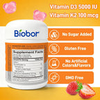 Biobor Natural Vitamin D3 K2 Gummies, 5000 UI D3 + 100 mcg K2 (MK-7), 90 Gominolas