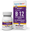 Superior Source No Shot Vitamina B12 Metilcobalamina 2000 mcg, B6 y Metilfolato 1200 mcg - 60 Comprimidos Sublinguales