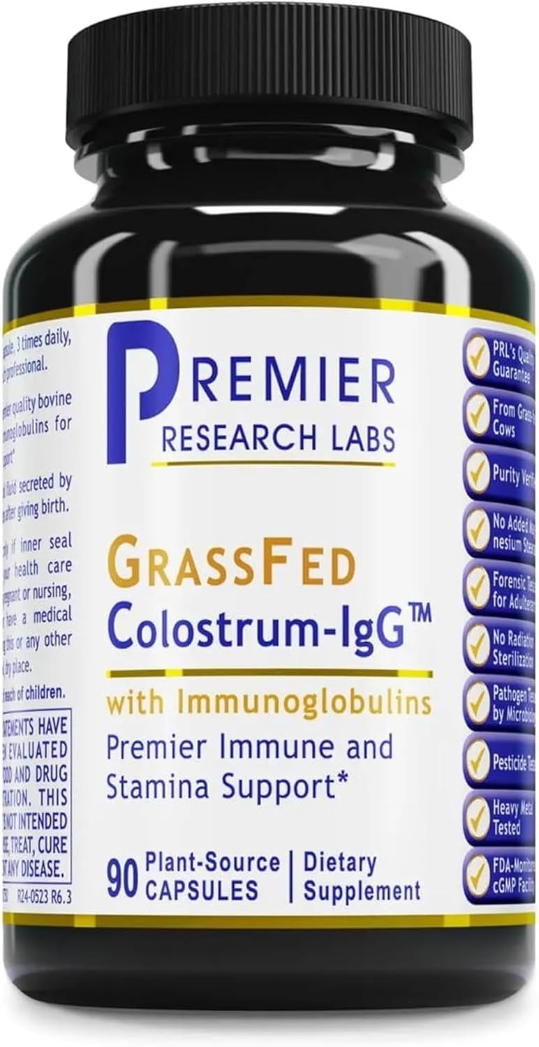 Premier Research Labs Calostro-IgG - Suplemento de Calostro Bovino, Grass Fed, para el Apoyo Inmunitario y la Salud Intestinal, con Lactoferrina, Aminoácidos, Nucleótidos - 90 Cápsulas