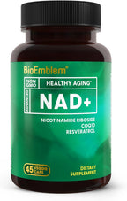 BioEmblem NAD+ Suplemento | 300 mg Nicotinamida Ribósido con CoQ10 y Resveratrol | Apoya el Envejecimiento Saludable, Energía Celular y Función Cognitiva | No OGM, Sin Gluten - 45 Cápsulas