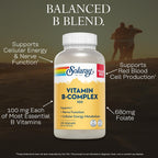 Solaray Complejo B 100 mg - 275 Cápsulas Veganas con 8 Vitaminas B, Inositol y Colina