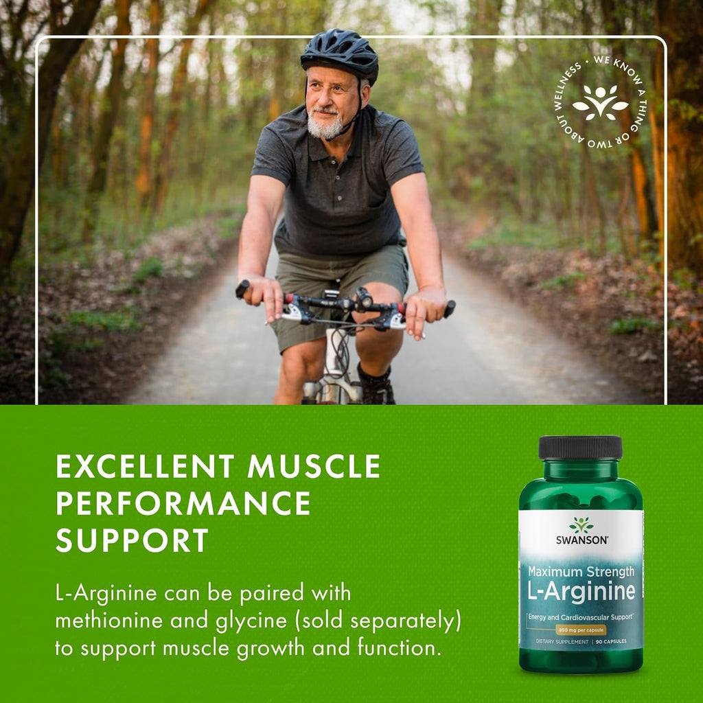 Swanson Amino Acid Super-Strength L-Arginina 850 mg - 90 Cápsulas