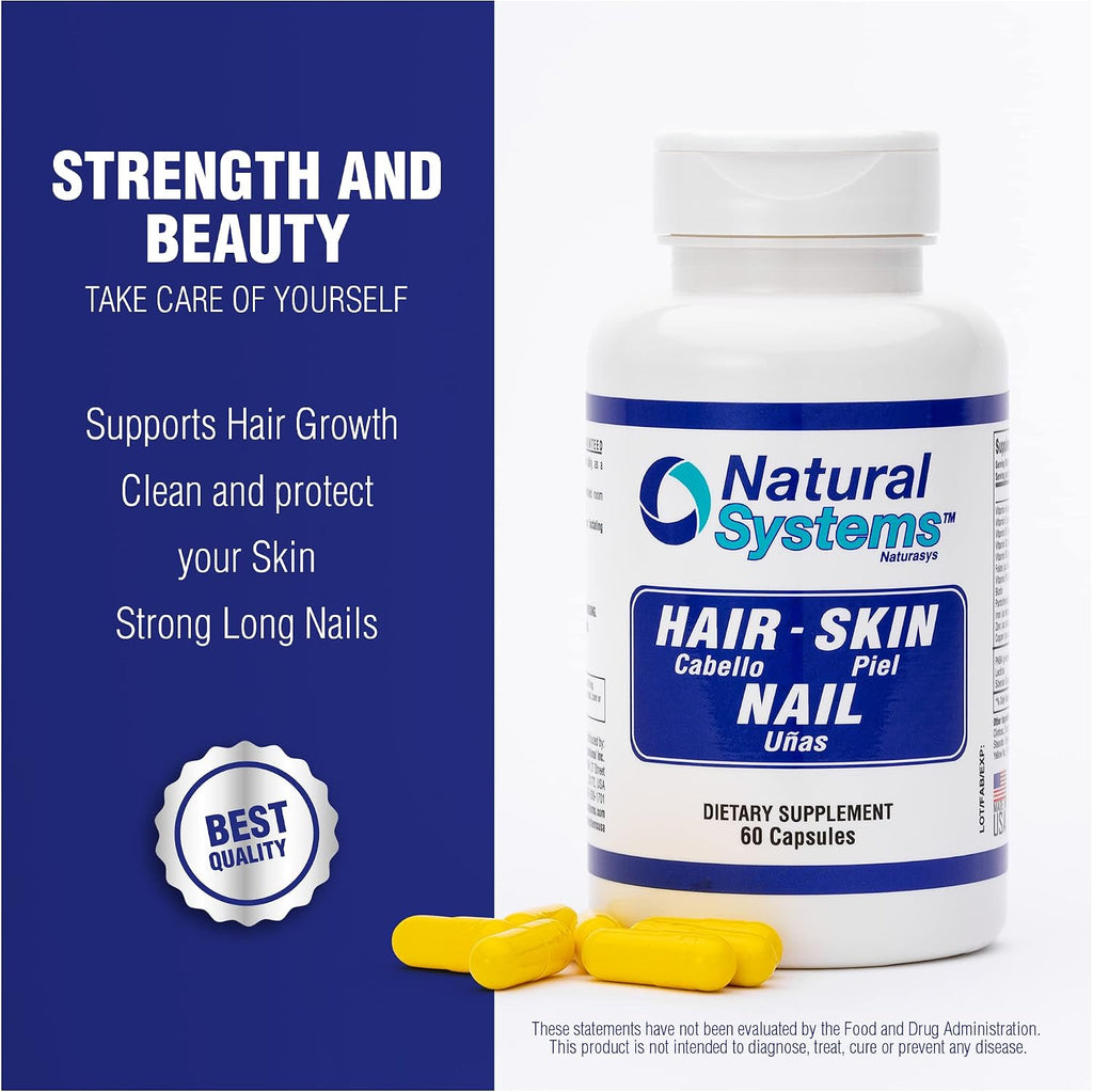 Hair Skin and Nails - Suplemento de Biotina y Vitaminas para Piel, Cabello y Uñas, 60 Cápsulas