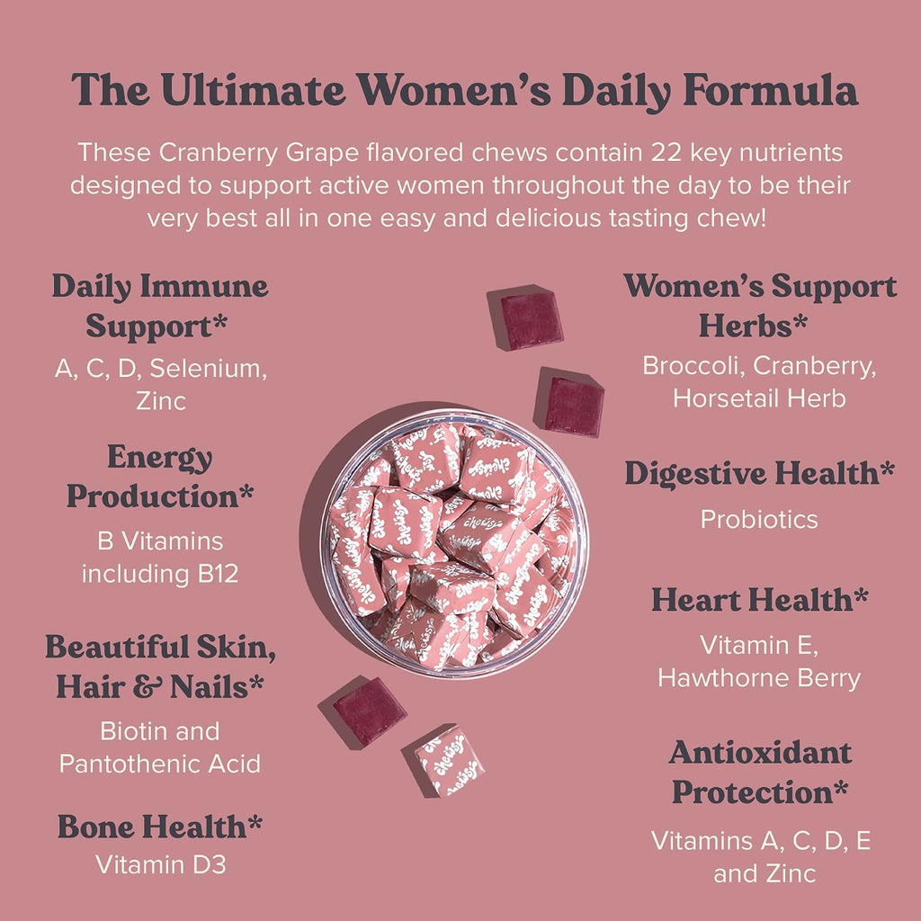 Chewsy Multivitamínico para Mujeres – 23 Nutrientes con Probióticos, Biotina y Arándano – 30 Días