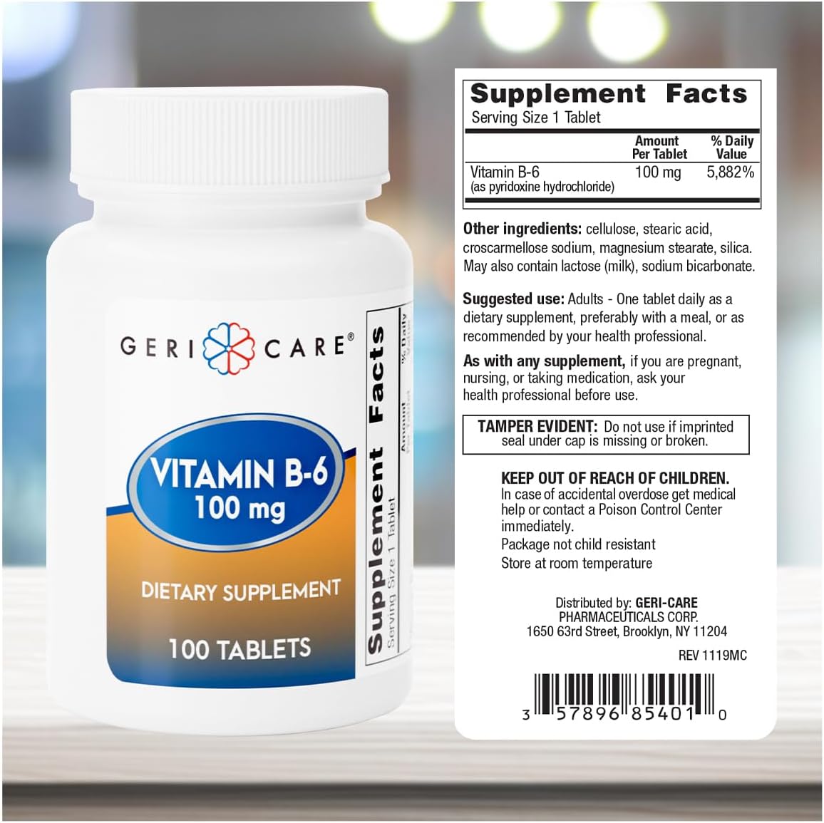 GeriCare Vitamina B-6 100mg, 100 Comprimidos