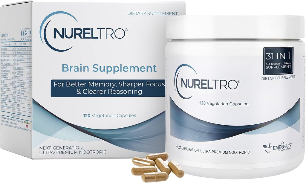 Nureltro Suplemento Nootrópico para el Cerebro con Shoden® Ashwagandha | Memoria, Foco, Estado de Ánimo | 120 Cápsulas