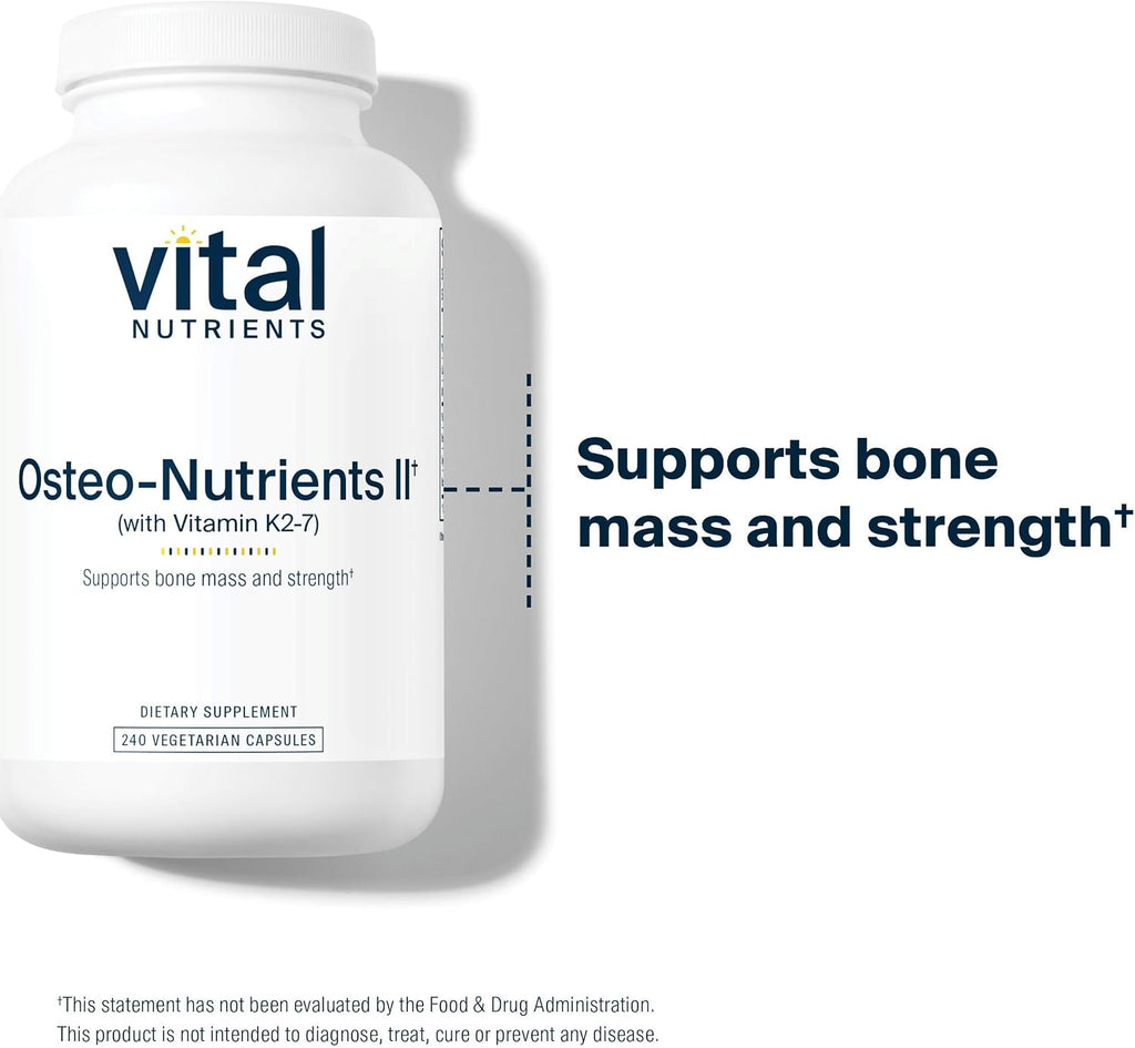 Vital Nutrients Osteo-Nutrients II - Apoyo Óseo y Cardíaco con Vitamina K2, D3, Calcio, Magnesio y Boro - 240 Cápsulas Vegetales