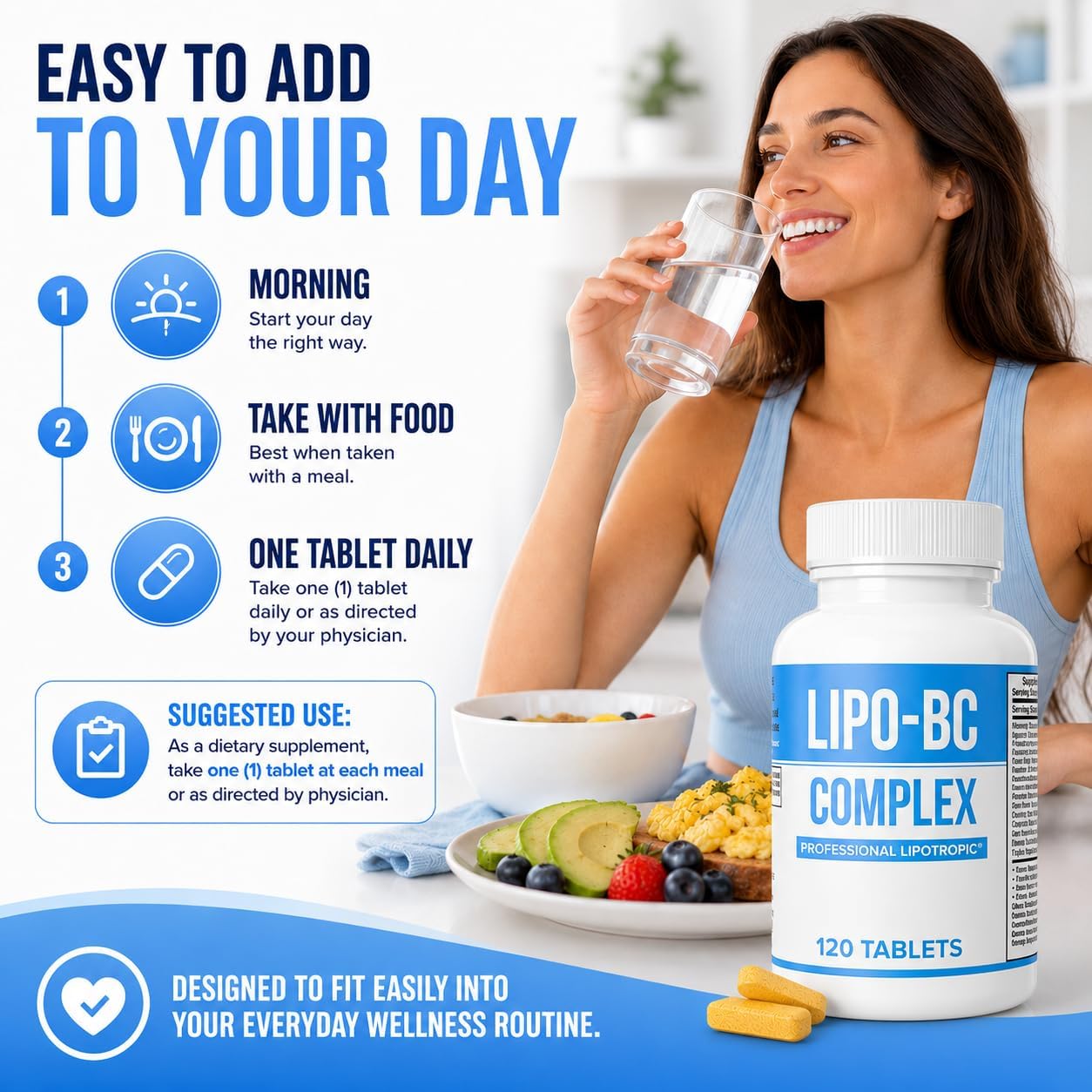 Legere Lipo-BC Complejo B con Lipotrópicos, Vitamina C y D3 - 120 Comprimidos