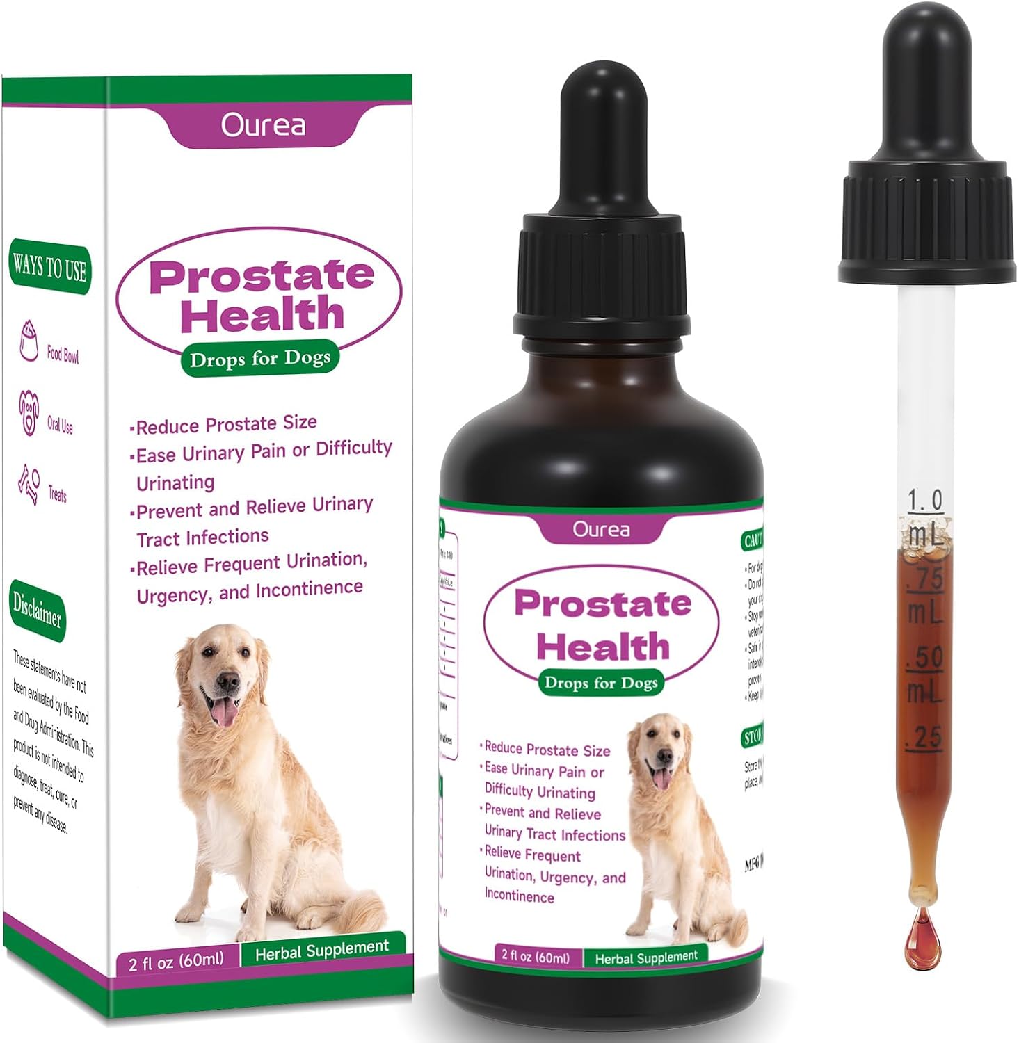 Ourea Gotas Prostáticas para Perros - Suplemento Herbal Líquido