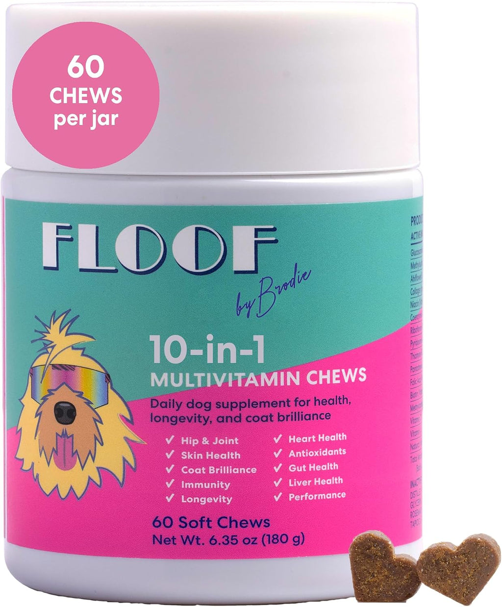 Floof by Brodie 10-en-1 Multivitamínico para Perros - 60 Masticables (180 g)