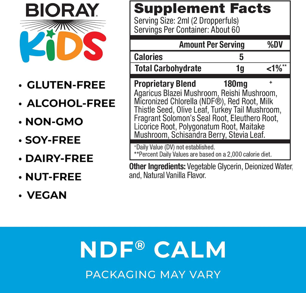 BIORAY Kids NDF Calm, Vainilla - 118 ml - Complemento para niños con clorella