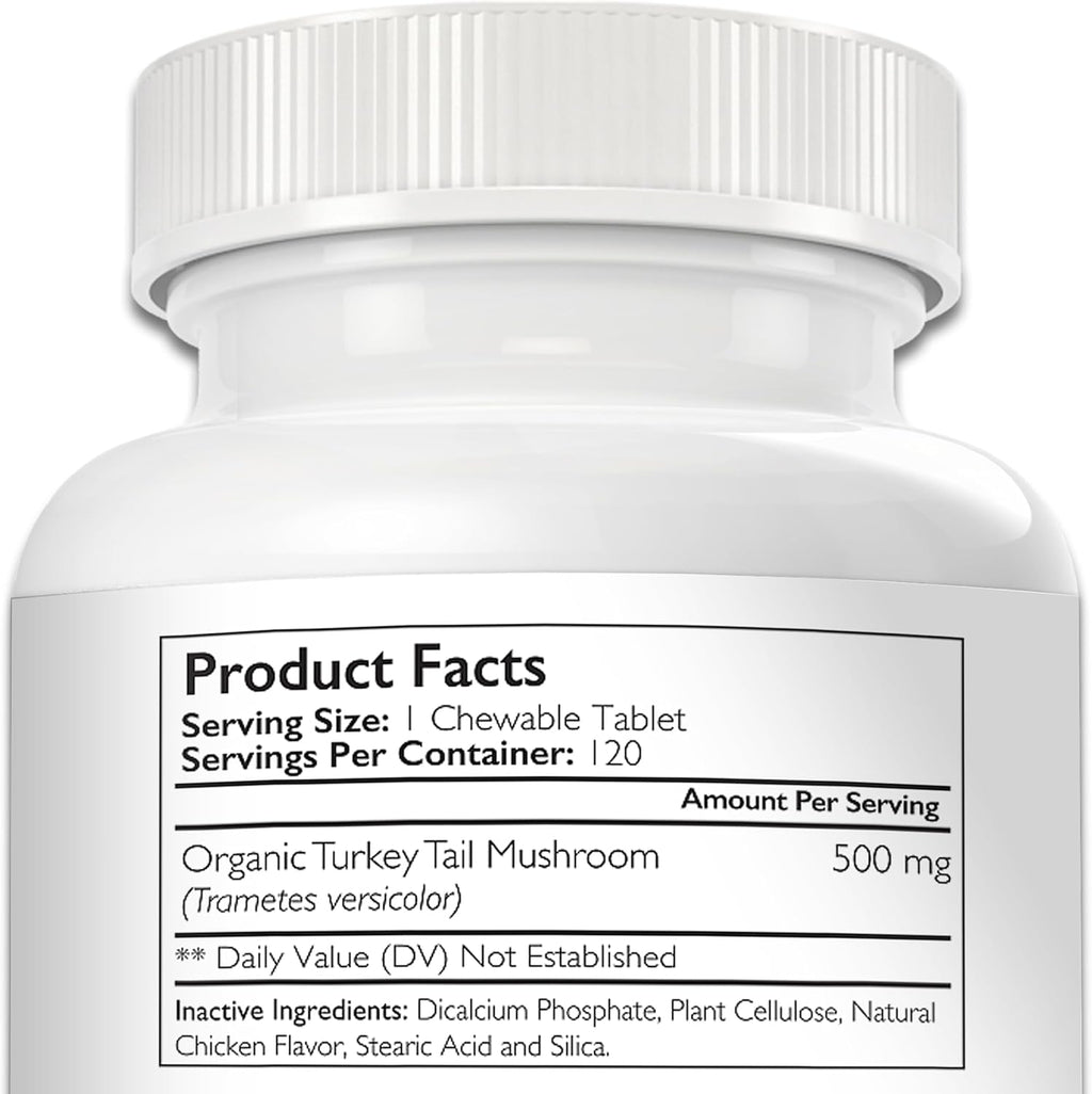 Nutrition Strength Cola de Pavo Orgánica para Perros - 500mg de Alta Potencia - Apoyo Inmunológico - Salud Celular - 120 Comprimidos Masticables