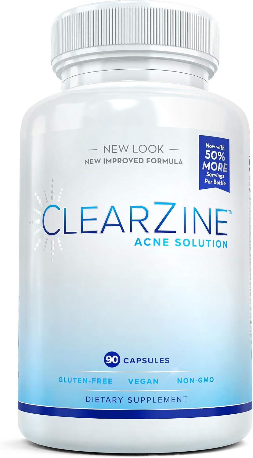 ClearZine Pastillas para el Acné para Adolescentes y Adultos, 90 Cápsulas - Complemento Alimenticio Vegano