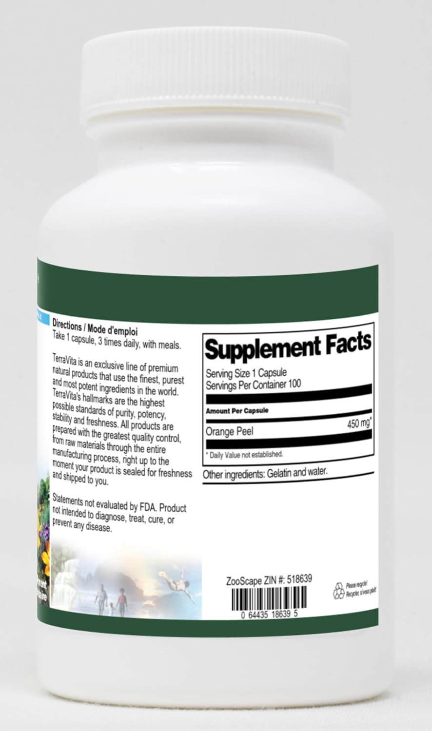 Orange Peel 450 mg - 100 Capsules - Terravita