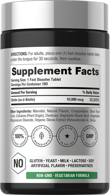 Horbäach Biotina 10000mcg - 180 Comprimidos – La biotina contribuye al funcionamiento normal del sistema nervioso. – Image 2