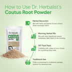 Dr. HERBALIST Polvo de Raíz de Costus 200g - Saussurea Costus Puro (Qust Al-Hindi) con Costunólido | Halal