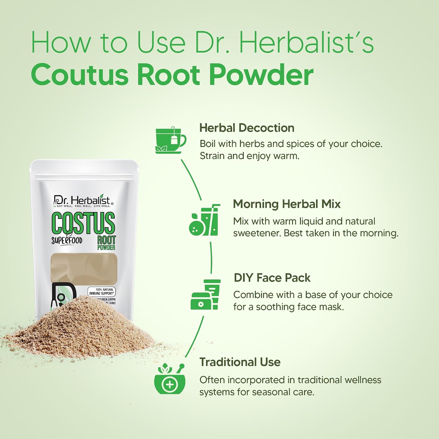 Dr. HERBALIST Polvo de Raíz de Costus 200g - Saussurea Costus Puro (Qust Al-Hindi) con Costunólido | Halal
