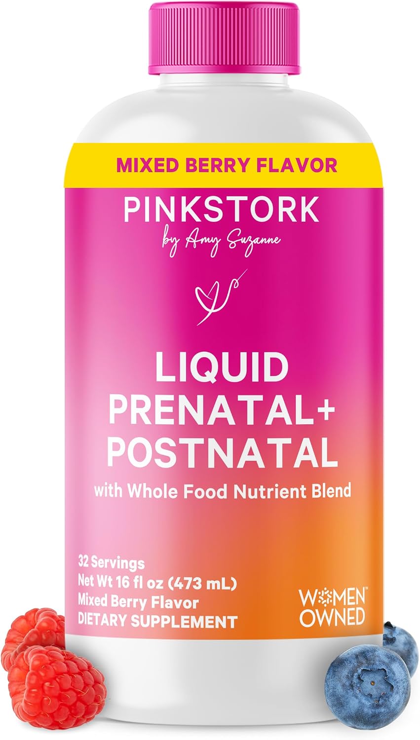 Pink Stork Liquid Prenatal Vitamins for Women – Berry, 64 Servings