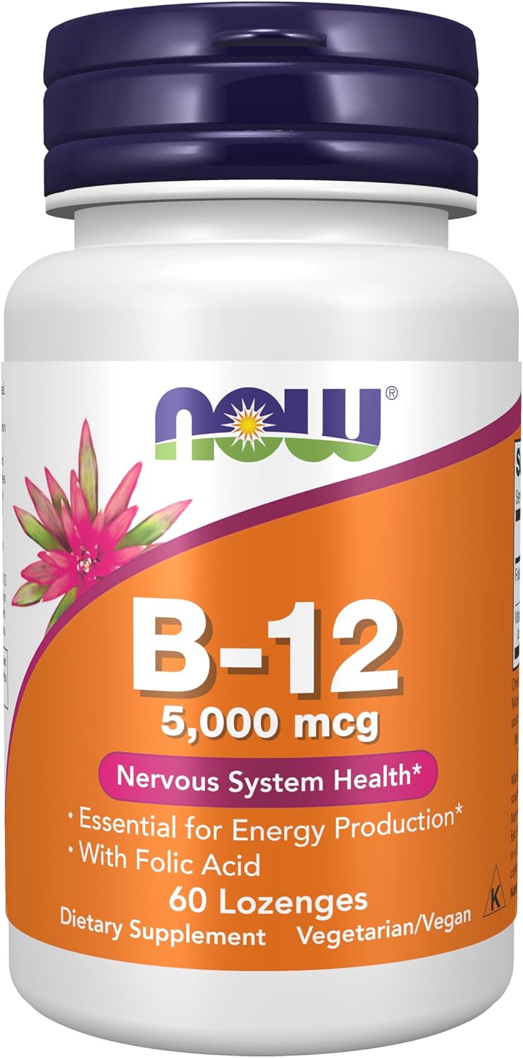 NOW Foods Vitamina B-12 5,000 mcg con Ácido Fólico - 60 Comprimidos Bucales