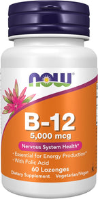 NOW Foods Vitamina B-12 5,000 mcg con Ácido Fólico - 60 Comprimidos Bucales
