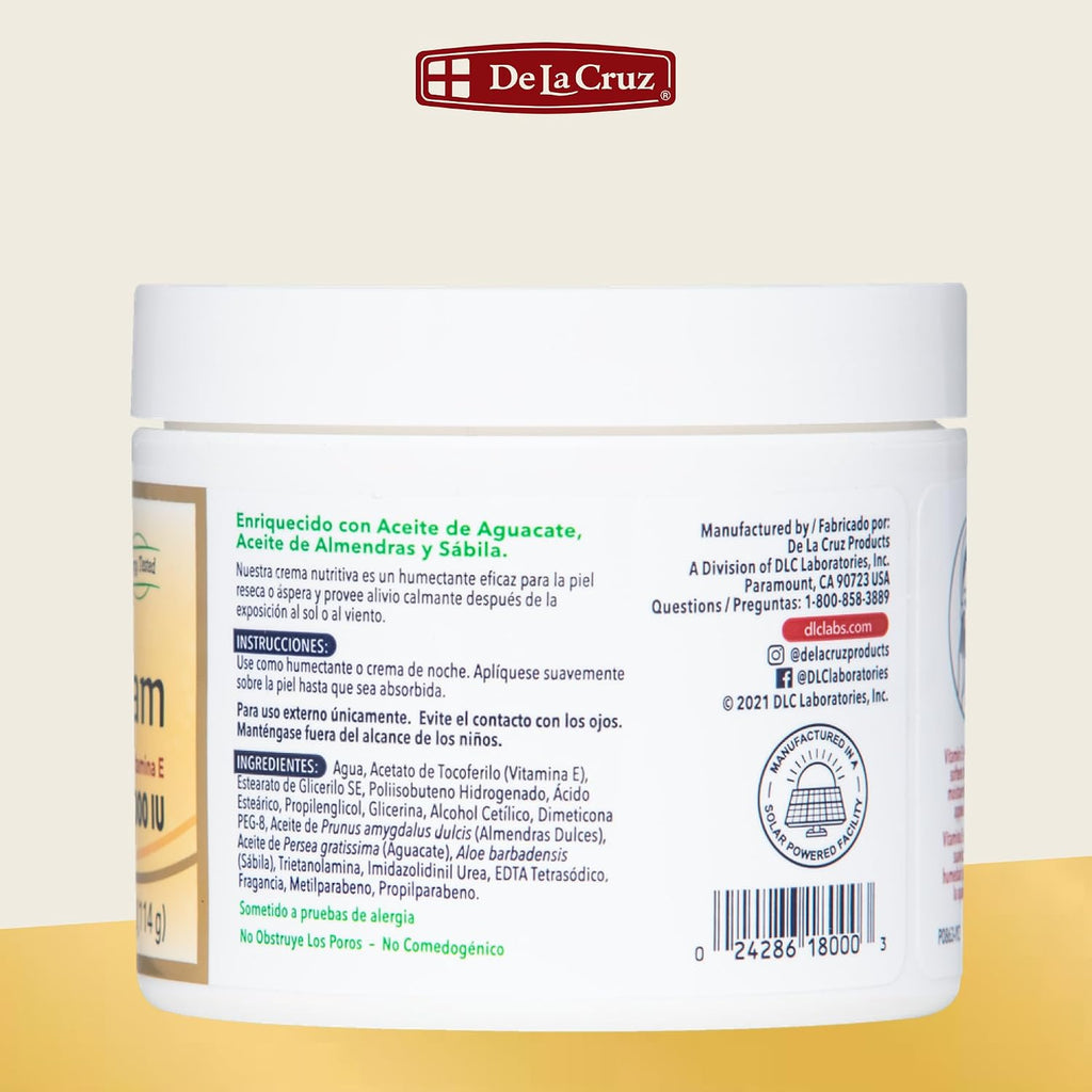 De La Cruz Crema de Vitamina E Hidratante para Rostro y Cuello - 113 g