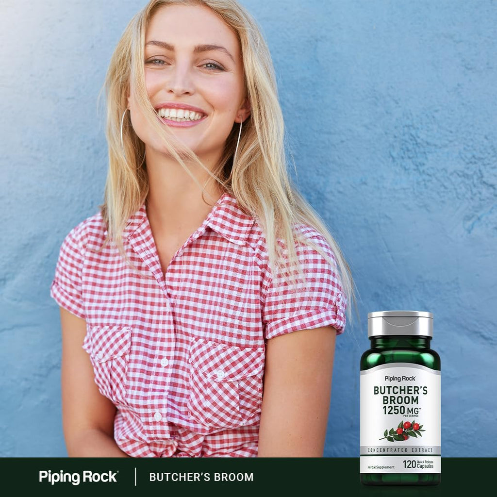 Suplemento de Butchers Broom de Piping Rock | 120 Cápsulas | Raíz Herbal Tradicional | Extracto Concentrado | No OGM, Sin Gluten