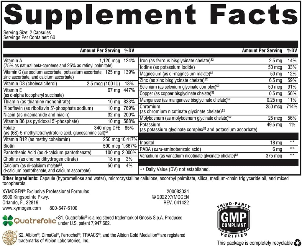 XYMOGEN ActivNutrients - Fórmula Multivitamínica y Multimineral - Apoyo para Bienestar, Inmunidad y Energía - Vitaminas B Activas y Minerales Quelados - Vegetariano, No OGM y Sin Gluten - 120 Comprimidos