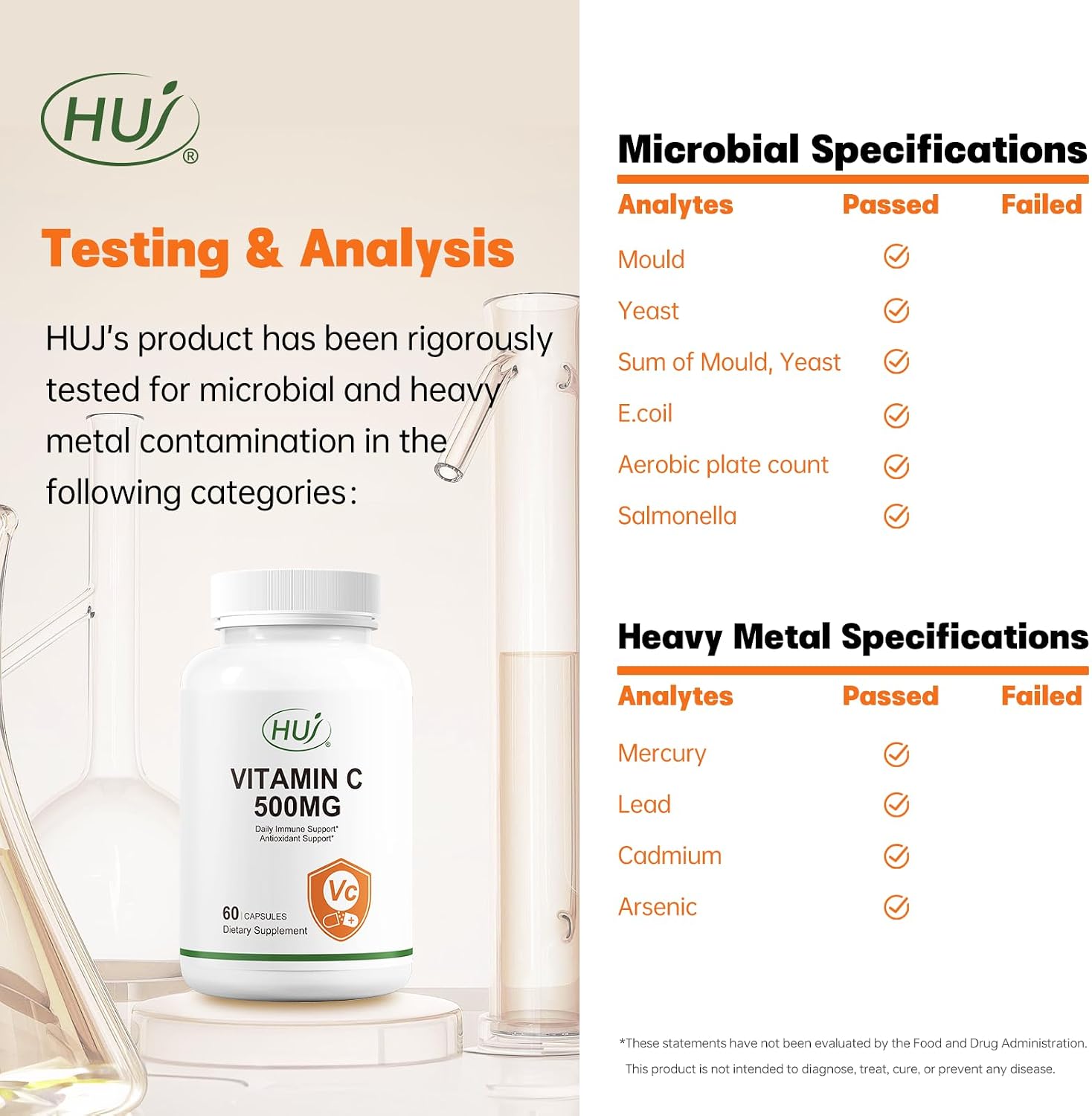 HUJ Vitamina C 500mg, Apoyo Inmunológico y Antioxidante, 60 Cápsulas
