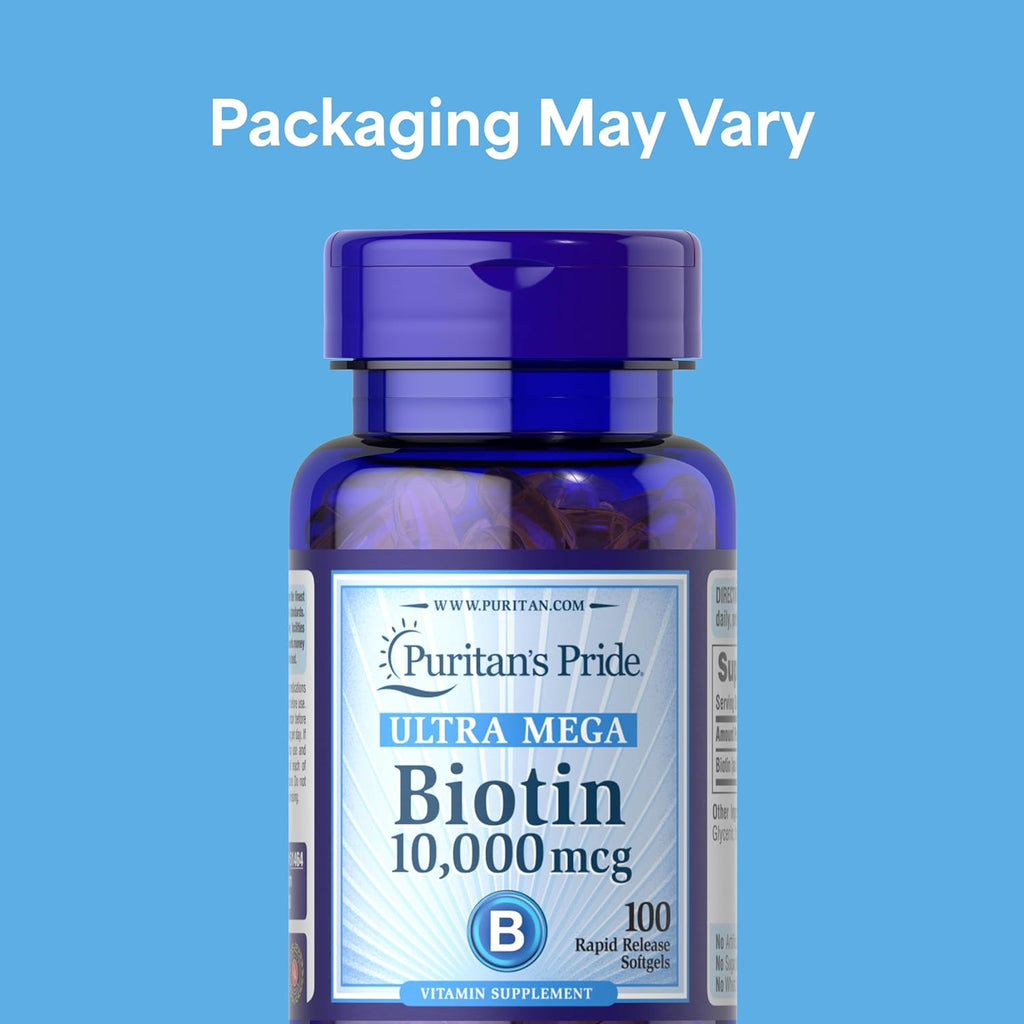 Puritan's Pride Biotina 10.000 mcg, 100 Cápsulas Blandas de Liberación Rápida