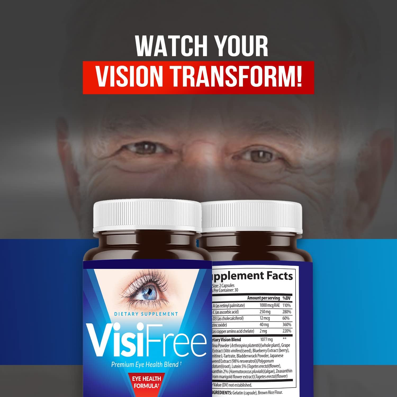 VisiFree Suplemento Ocular para Adultos - Cápsulas de Luteína, Zeaxantina y Astaxantina - 6 Pack