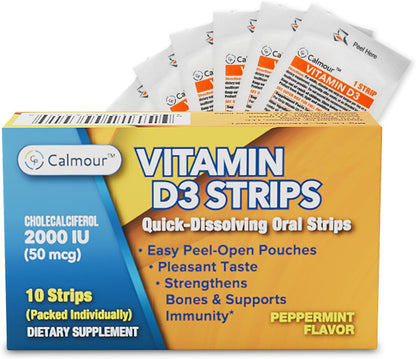 CALMOUR Vitamin D3 Strips 100 Unidades | – El mantenimiento de los huesos en condiciones normales. – Image 8