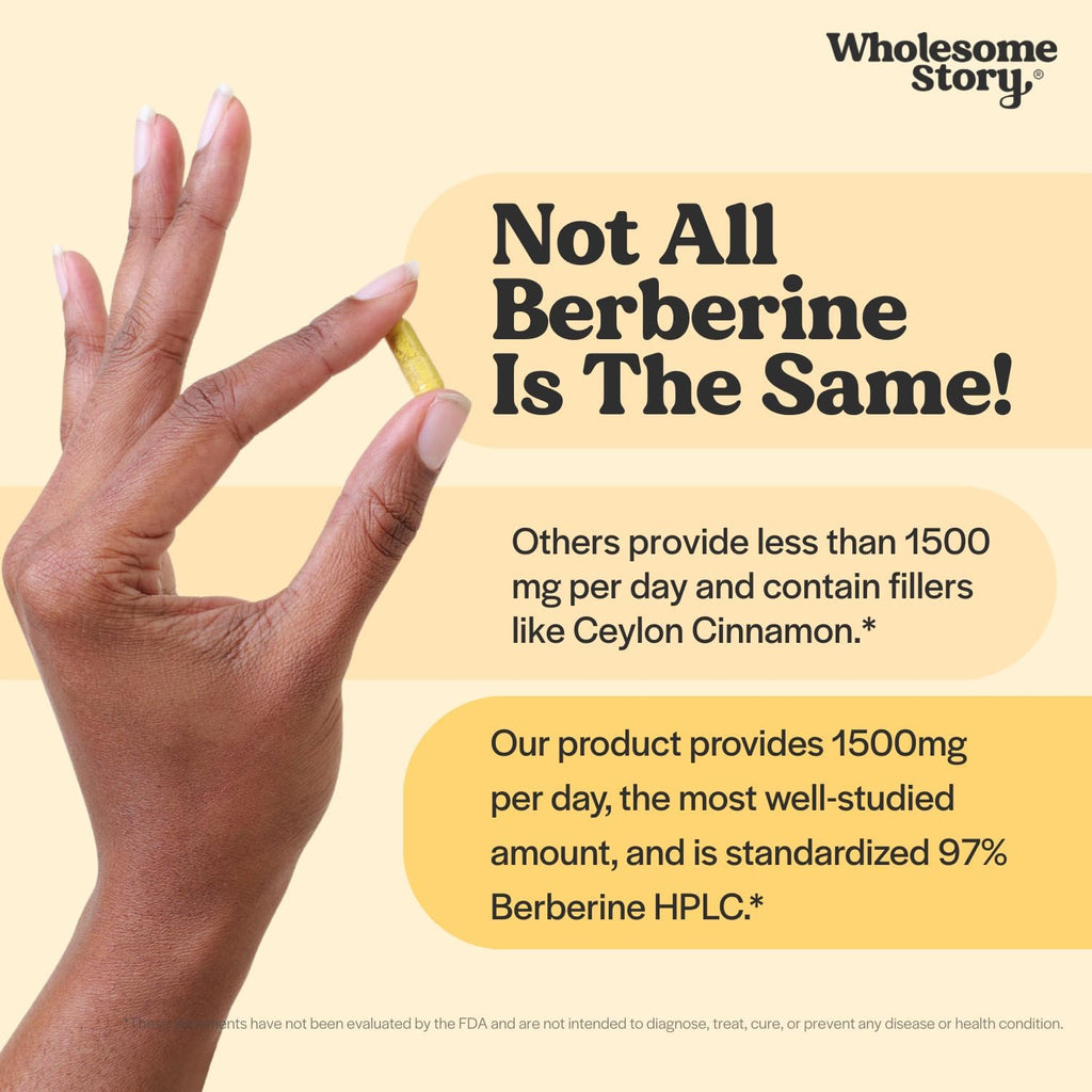 Wholesome Story Berberina 1500mg - 90 Cápsulas de Berberina HCL con 97% de Pureza Estandarizada